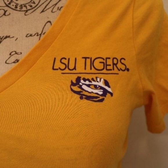 Champion LSU Tiger NCAA Women's V-Neck Gold Tee - Picture 2 of 7